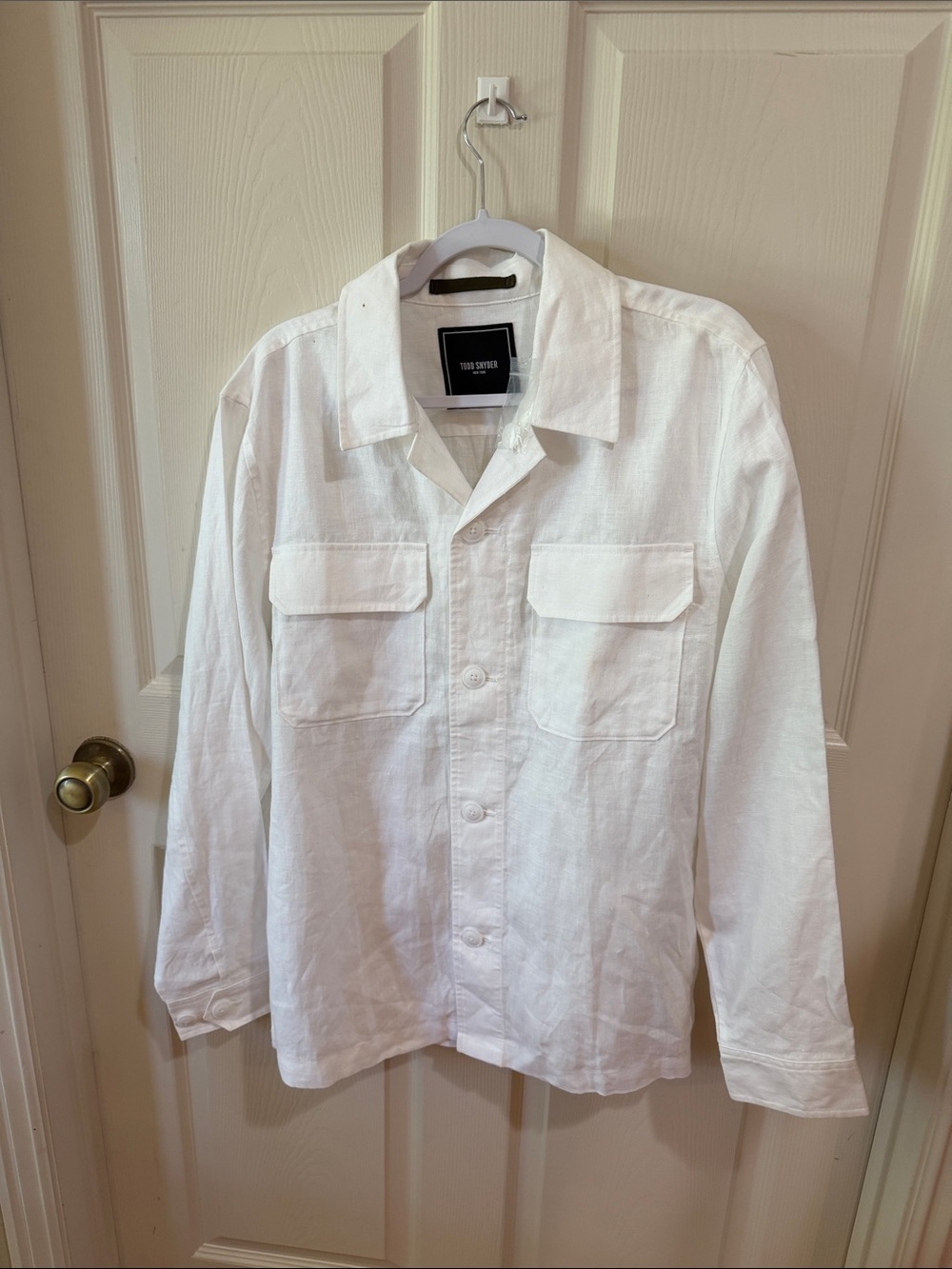 Todd Snyder White Linen Button-Front Utility Shirt Jacket SzM.  SEE PICS BOX1